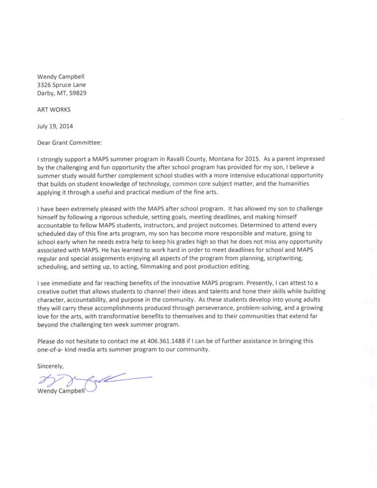 Letter from MAPS Parent